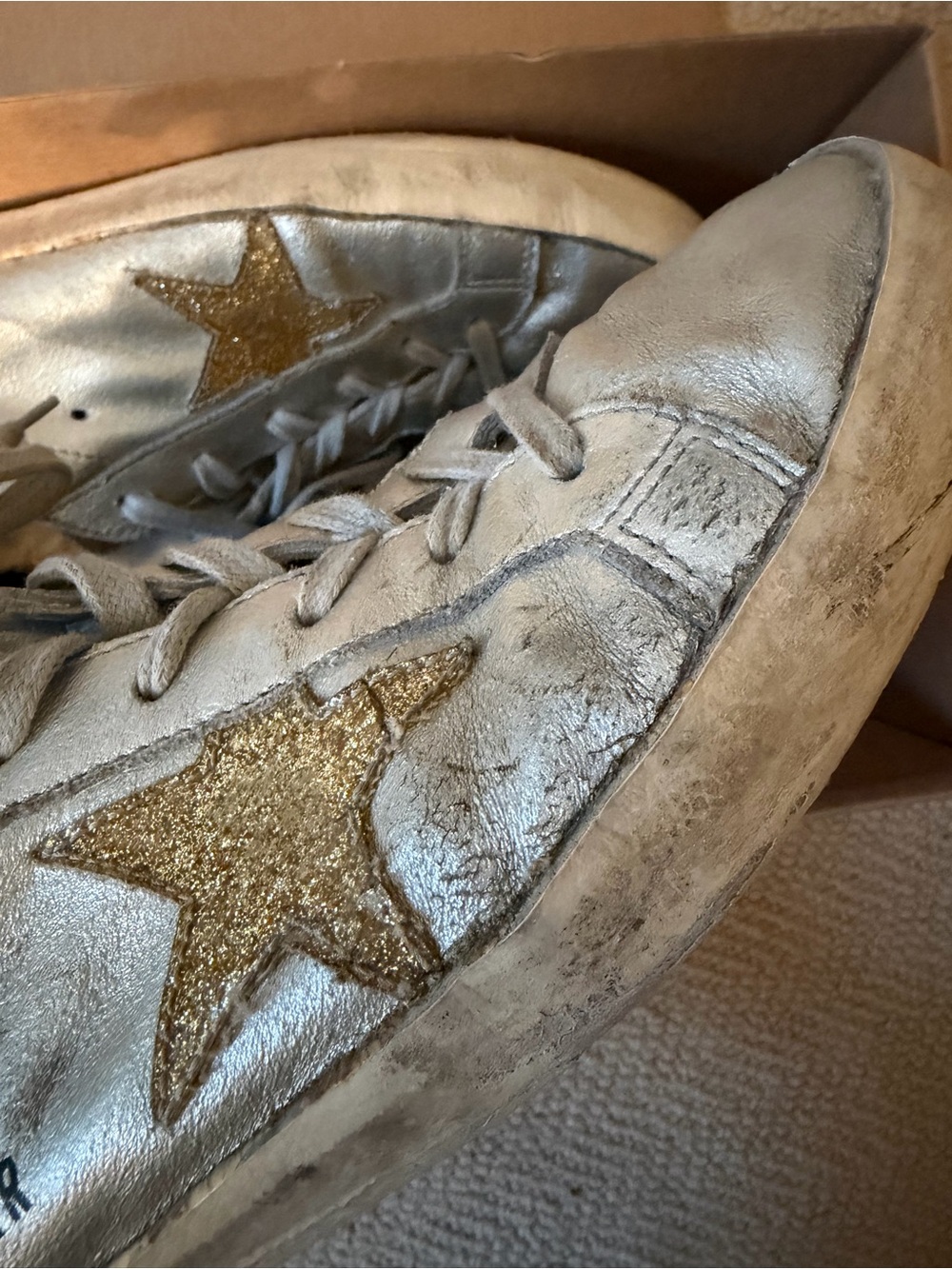 Golden Goose Gold and Silver Hi-Star Sneakers - Picture 3 of 11